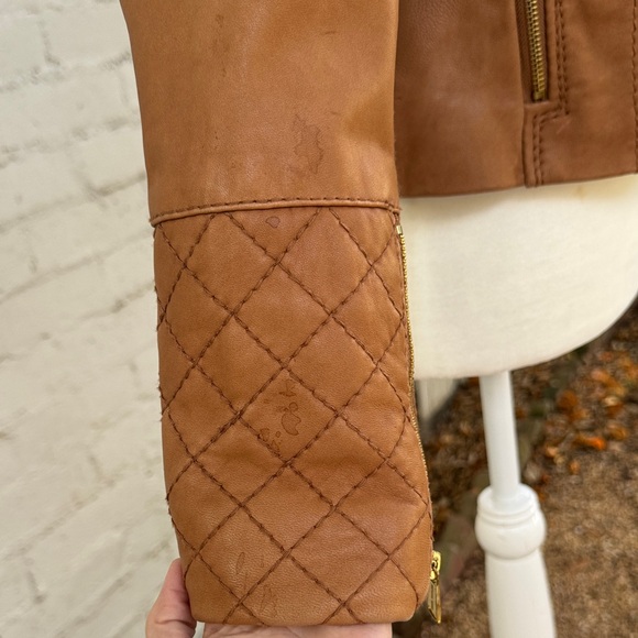 MICHAEL Michael Kors Leather Jacket Camel Brown Quilted Size Petite M - Picture 12 of 16